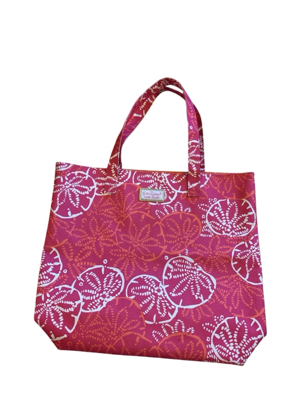 Lilly Pulitzer x Estee Lauder Pink And White Canvas Tote Bag BEACH SAND DOLLAR